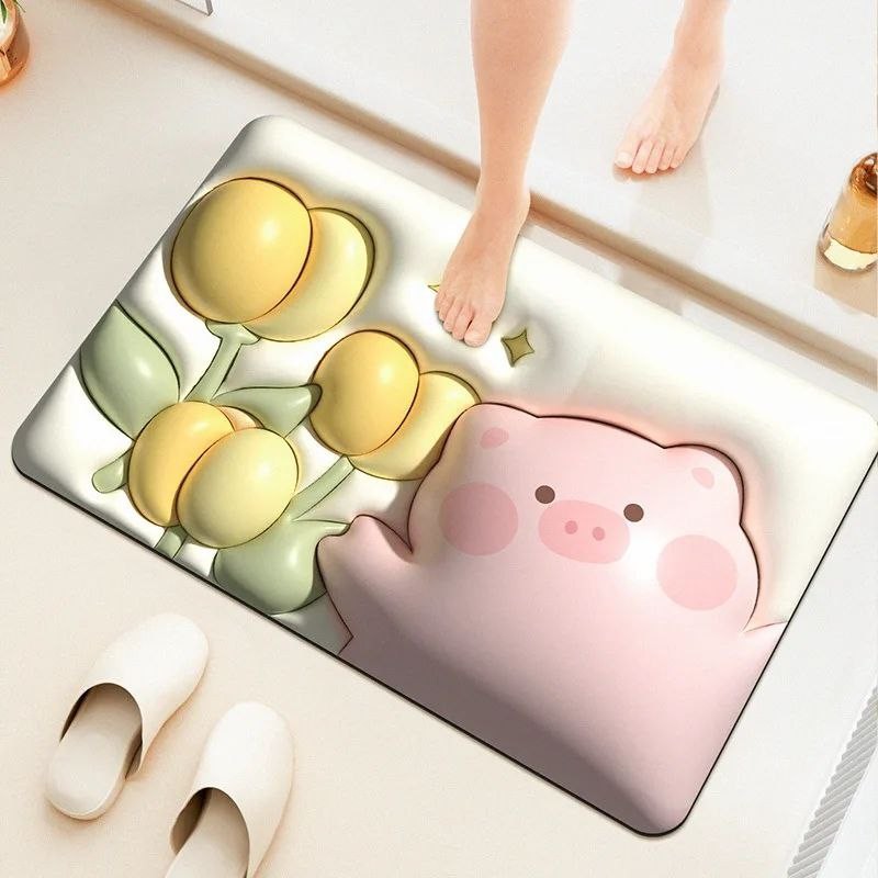 Tapis Hobath Polymère coordonnants en velours cristal absorbant l'eau, à séchage rapide, 3D, diatomite de dessin animé, mignon, anti-alde, bain, intérieur, extérieur, salon, entrée