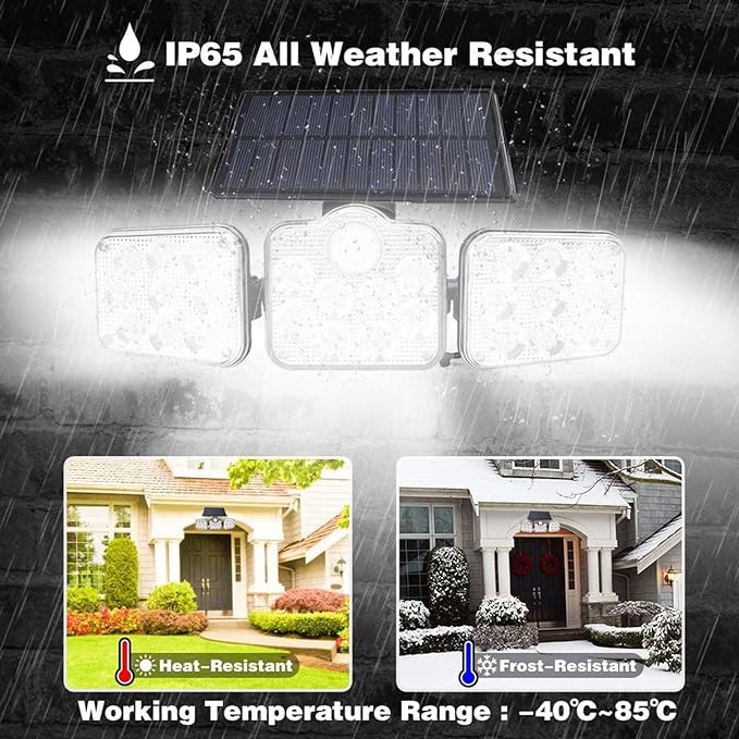Applique murale solaire à trois LED avec détecteur de mouvement et télécommande, imperméable conforme à la norme IP65, éclairage d'extérieur, idéal pour un jardin, un Garage, une cour ou la rue