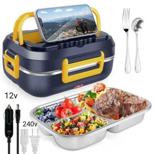 Boîte à lunch électrique 2 en 1 électrique boite à repas chauffante (Voiture/Maison), 220V, 12V, 24V, prise UE, chauffe-plats, récipient chauffant, ensemble de voyage de bureau portable
