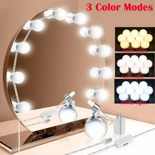 10 Ampoules LED pour Miroir de Maquillage – 5 Modes de Couleur - Intensité Réglable – Installation Facile via USB