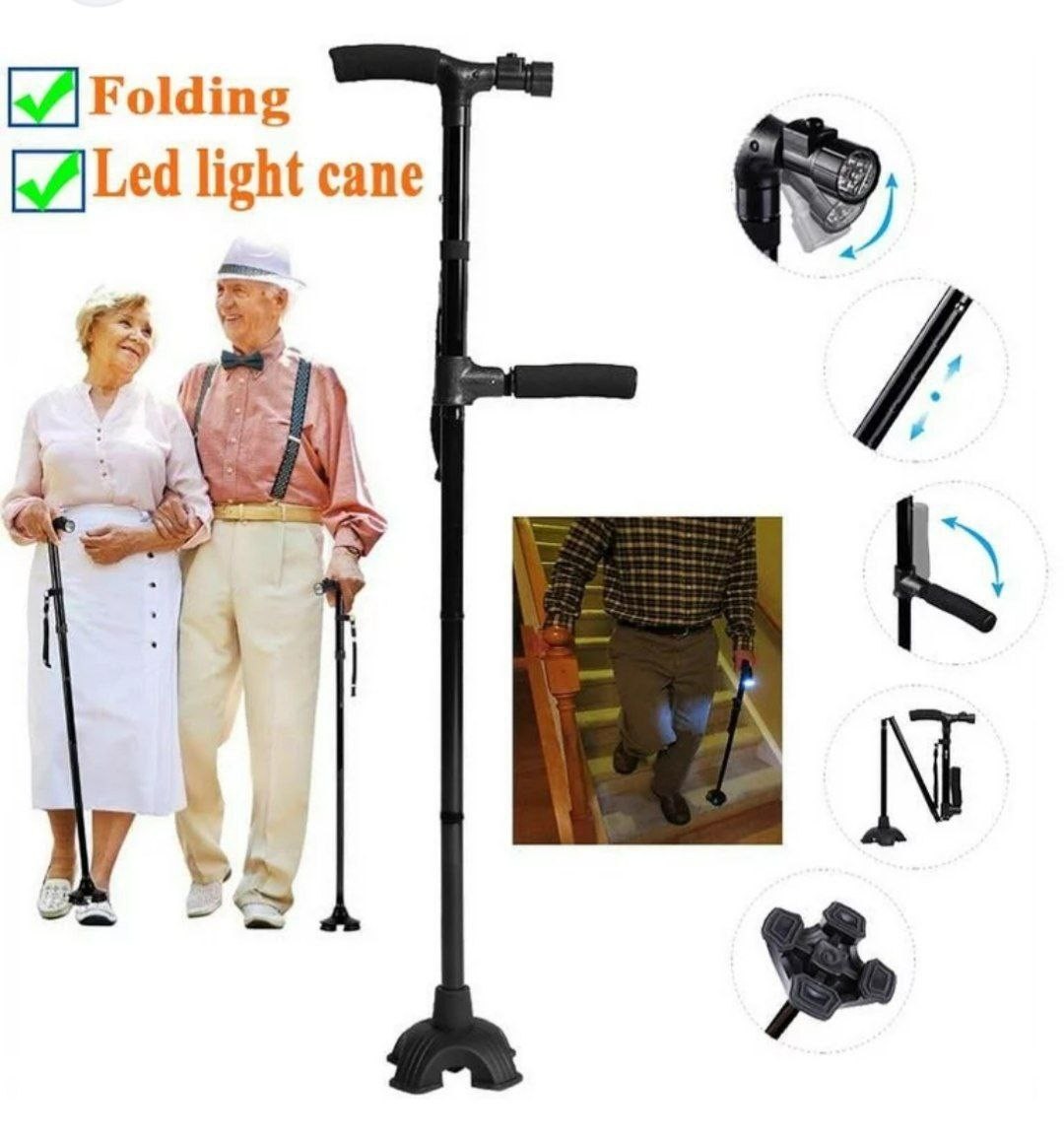 Avec la lampe à diode électroluminescente de canne pliante réglable pliable léger en aluminium canne âgée béquille pliable antidérapant