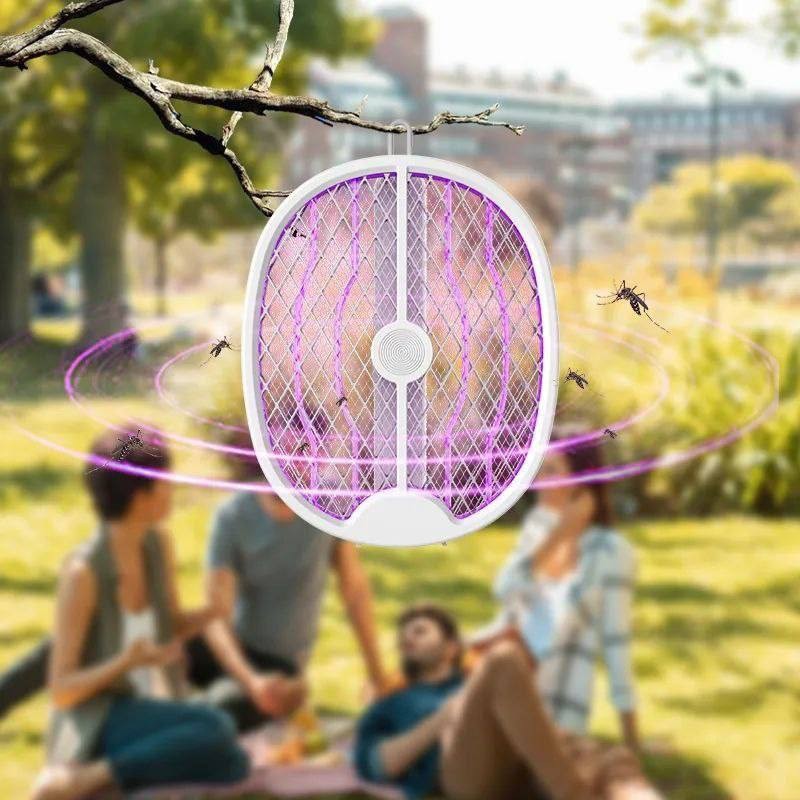 Moustiquaire électrique pliable, 3 couches, sécurité anti-insectes, Rechargeable par USB, raquette anti-moustiques