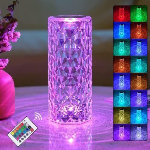 Lampe de Table Cristal RGB – Contrôle Tactile & Télécommande, 16 Couleurs, Rechargeable USB