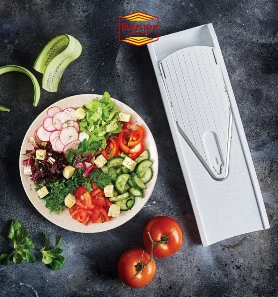 Coupe-Légumes Multifonction BLANC avec Lame en V – Outil de Cuisine Pratique et Sécurisé en acier inoxydable pour déchiqueteuse Julienne de pommes de terre oignon