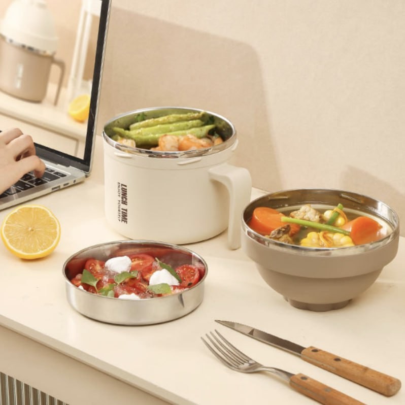 FTS – boîte à déjeuner de bureau en acier inoxydable 304, logo imprimé personnalisé, flacon thermique circulaire de style japonais, boîte à déjeuner de bureau