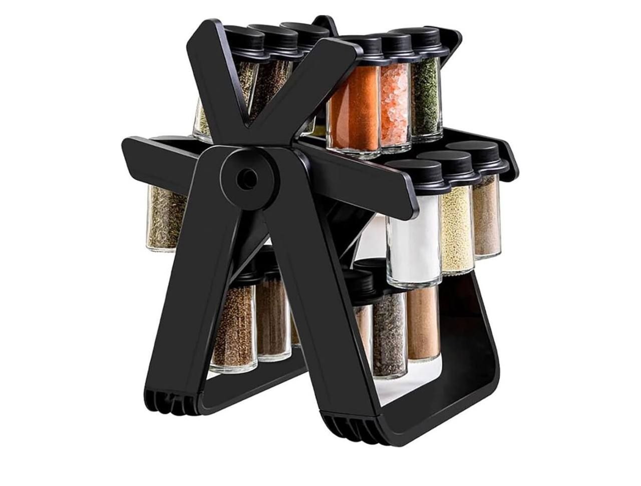 Étagère à épices rotative pour cuisine, Tour à épices rotative 18 en 1, Présentoir À Épices 18 Pots Verre