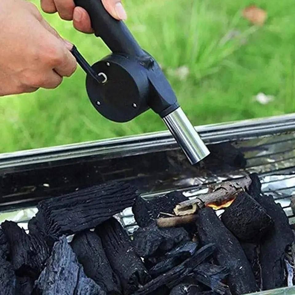 Souffleur d'air manuel pour Barbecue, avec poignée, accessoires pour charbon de bois