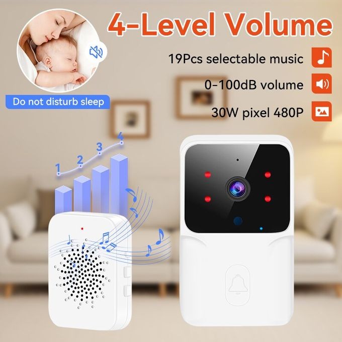 Sonnette vidéo intelligente sans fil, caméra SACHD, détection de mouvement PIR, alarme IR, sonnette de porte de sécurité, interphone Wi-Fi pour maison et appartement