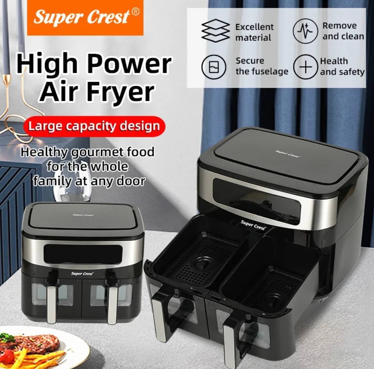 Friteuse à air double carrée avec panier pour touristes, 12 litres, haute qualité