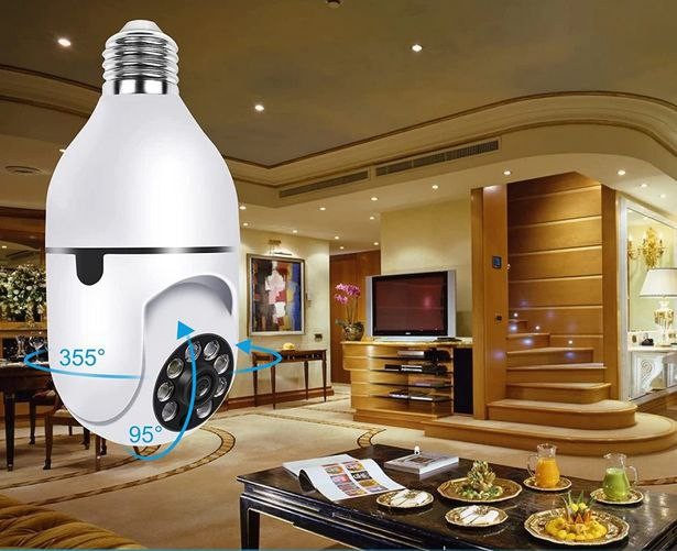 Ampoule Caméra de Surveillance Wi-Fi - Lampe Caméra Rotative 360°, Détection de Mouvement, Audio
