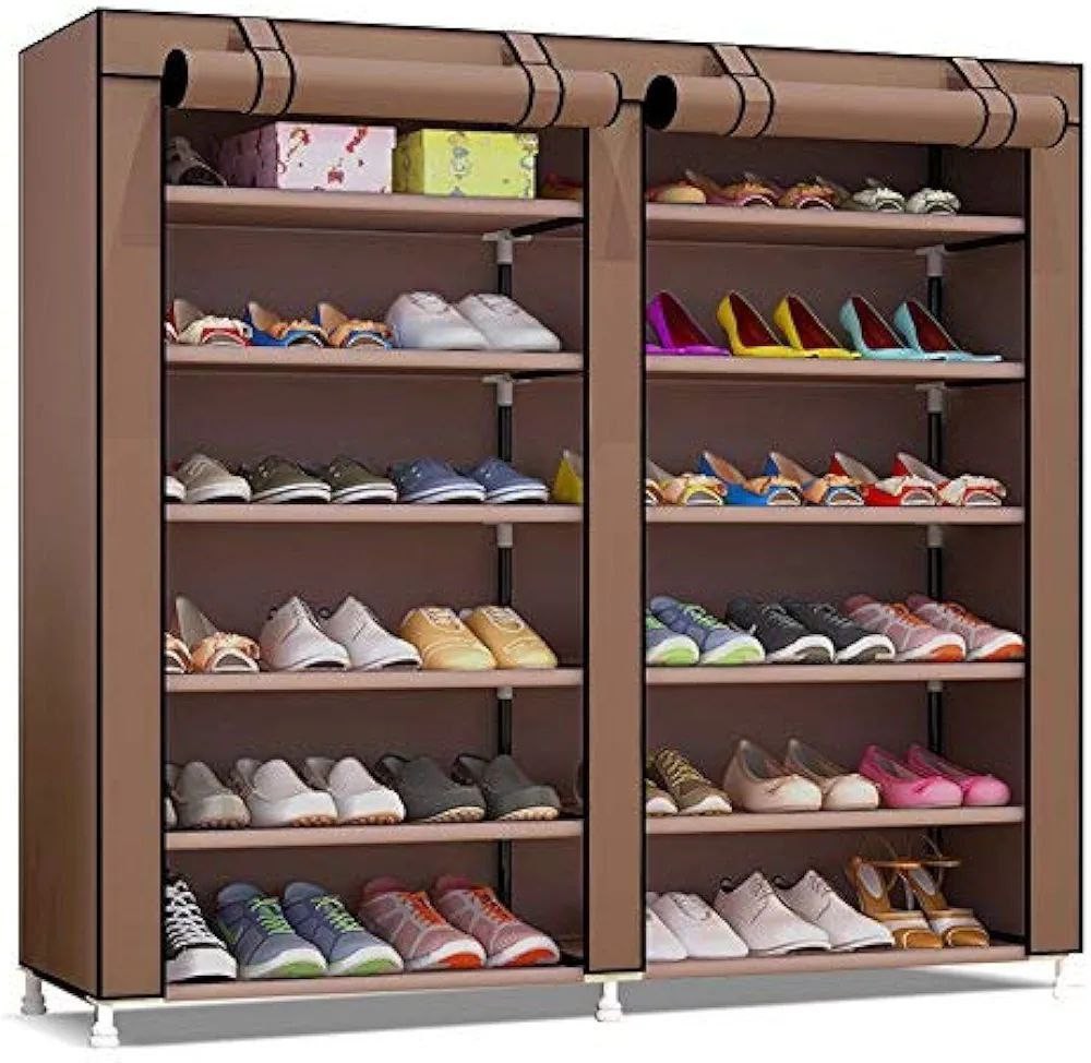 Rangements12 étages Étagère à chaussures avec housse anti-poussière