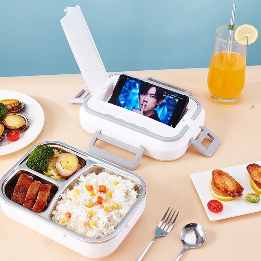 Boîte à déjeuner chauffante électrique 1.5 l, conteneur en acier inoxydable, boîte à déjeuner électrique Plug and Play pour voyage voiture