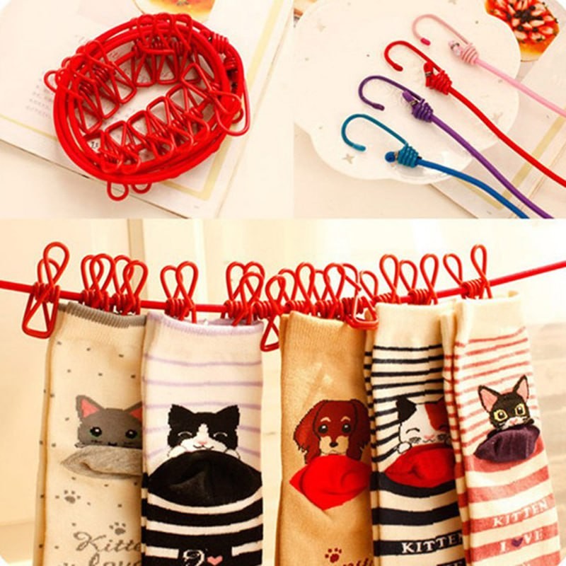 Ligne de Lavage artificiel astique avec 12 Clips, Portable, Rétractable, pour Voyage, pour Chaussettes, Sous-Vêtements, Cintre