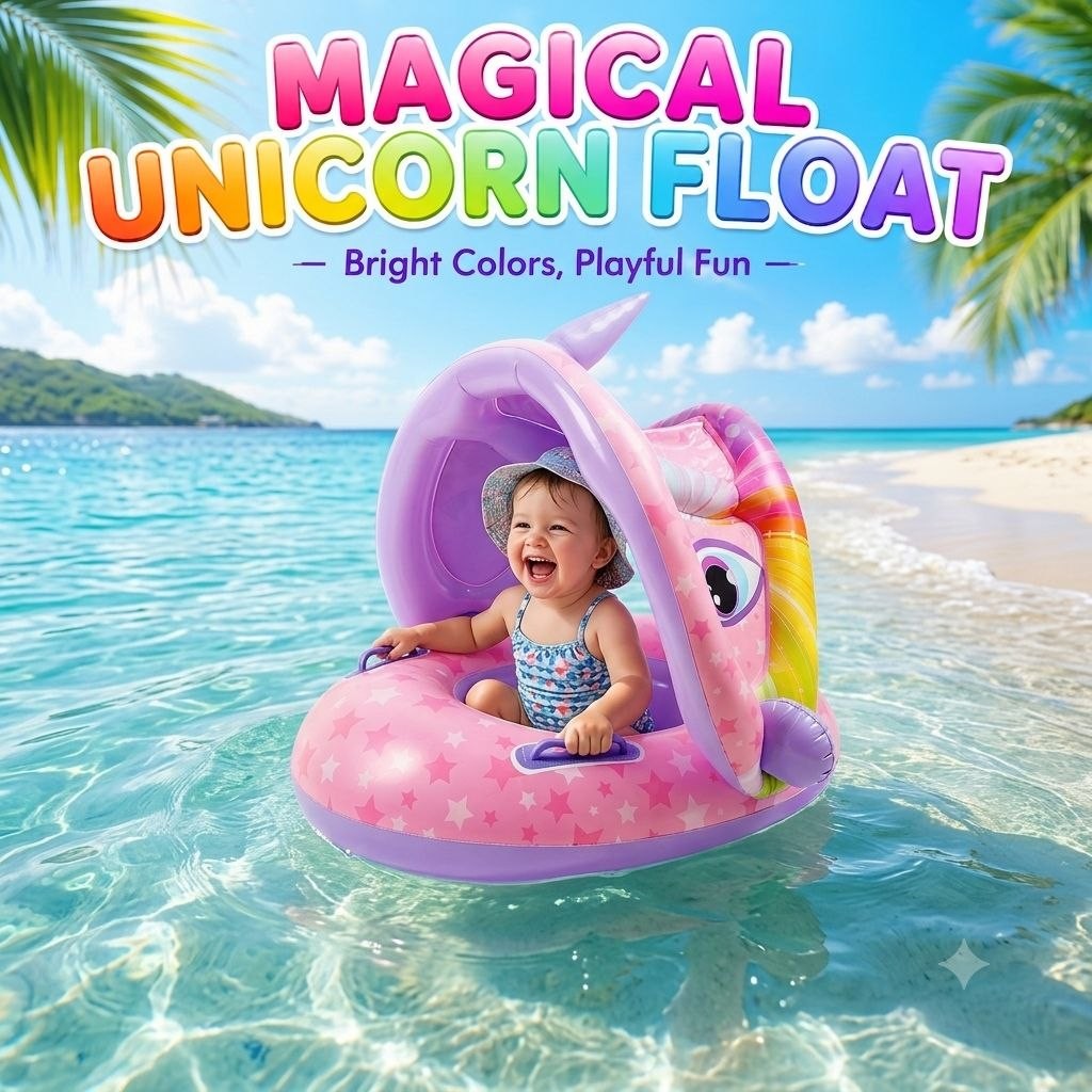 Bouée Bébé Gonflable avec Pare-Soleil Anti-Renversement – Siège Flotteur Sécurisé pour Piscine et Plage