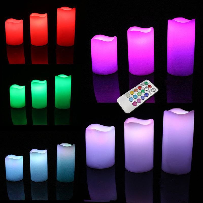 Bougie LED décorative avec télécommande fausse bougie électronique multicolore avec lumière de batterie simulation créative chronométrage mariage grande bougie