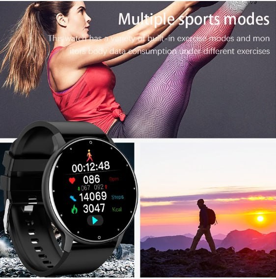 Montre connectée de sport pour hommes et femmes, moniteur de fréquence cardiaque, fitness, musique, montre pour téléphone Android et iOS