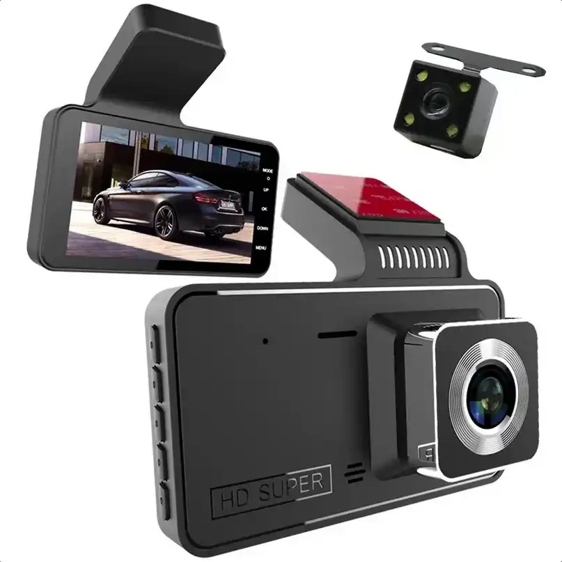 Caméra de Voiture HD Double Objectif 1080P – Vision Nocturne, Écran 4", Caméra Avant & Arrière, Dashcam avec Capteur G